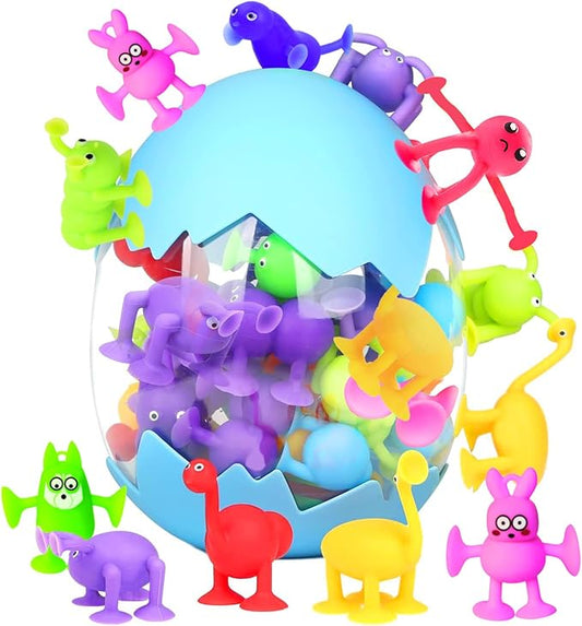 Toddler Suction Cup Bath Toys, Animal Bath Toys for Kids Ages 1-3 3-5 4-8 Mold Free Bathtub Window Building Toys Christmas Stocking Stuffers for 2 3 4 5 Year Old Boys Girls Large Egg Container