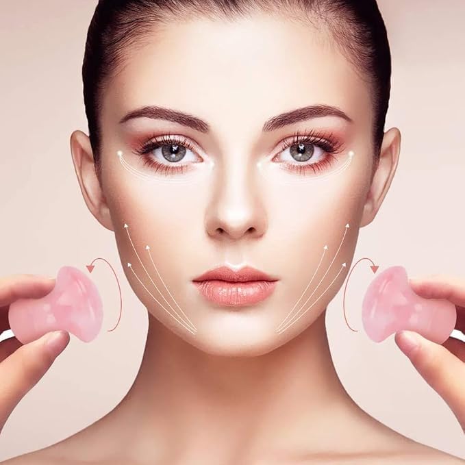Uonlytech 2Pcs Gua Sha Tools Rose Quartz Mushroom Face Massager Health Jade Stones Mushroom Scraping Massage Tool for Women Home Spa, Pink