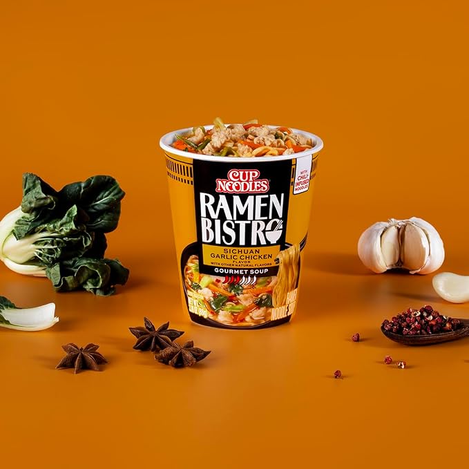 Nissin Cup Noodle Ramen Bistro, Sichuan Garlic Chicken, 3.1 Ounce (Pack of 6)