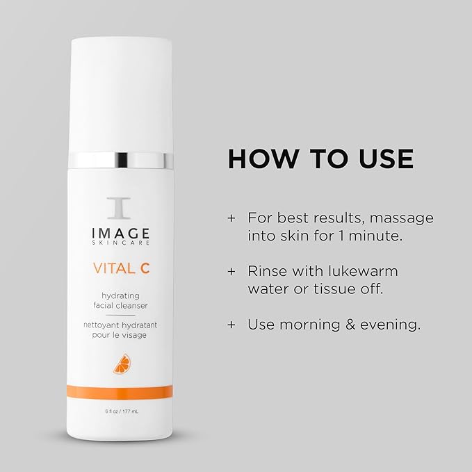 IMAGE Skincare,VITAL C Hydrating Facial Cleanser,Gentle Face Wash with Vitamin C,E and A,6 fl oz,(Pack of 2)