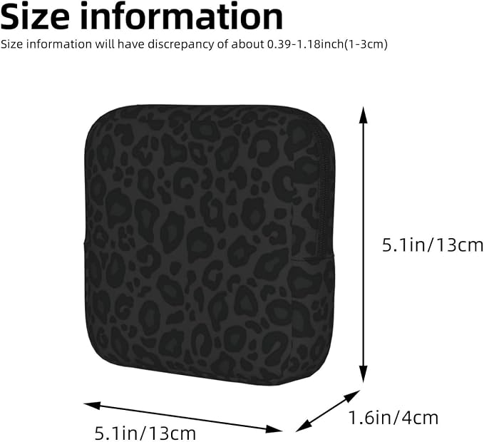 Black Leopard Cheetah Print Animal Skin Print Period Bag For Women,Portable Sanitary Napkin Period Pad Pouch For Purse, Small Make Up Bags