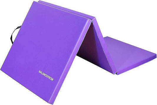 BalanceFrom 6x2 Feet 3-Panel Folding Gymnastics Mat – 1.5-Inch Thick Pad with Vinyl Surface and Carrying Handles for Tumbling, Yoga, Pilates, Home Workouts, and Martial Arts