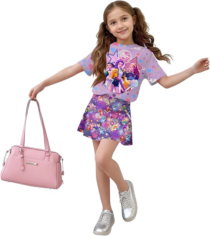 HTHLVMD K Pop Short Sleeve T-Shirt and Skirts Outfits Set for Girls Hunters Rumi Mira Zoey Graphic Tees De-Mon Costume