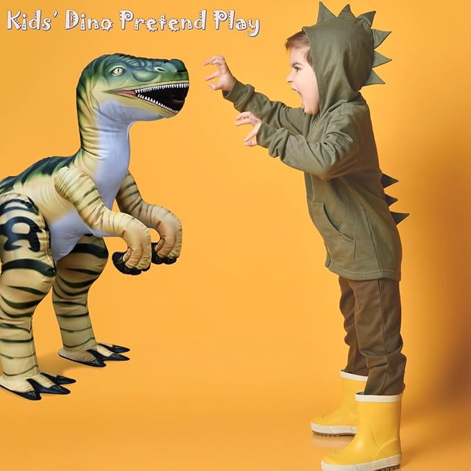 Jet Creations Velociraptor Inflatable 51" Lx30 H, Ages 3+ Dinosaur Toy – Party Decoration, Pool Play, Yard Display, Jurassic Themed Photo Prop, VBS, Green and Tan Raptor, 1 pc