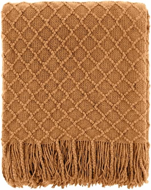 CREVENT Home Farmhouse Decor Rustic Couch Sofa Chair Bed Throw Blanket, Soft Warm Light Weight for Travelling in Spring Summer (50''X60'' Light Brown)