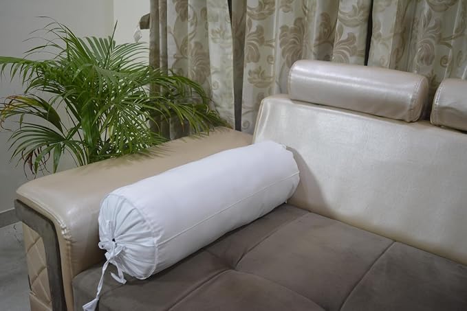 Cervical Neck Roll Pillow Cover with Cotton Bolster Pillowcases for Cylindrical Cushion and Drawstring Closure Round Neck Pillowcase 6" x 18" (15 x 45 cm) White