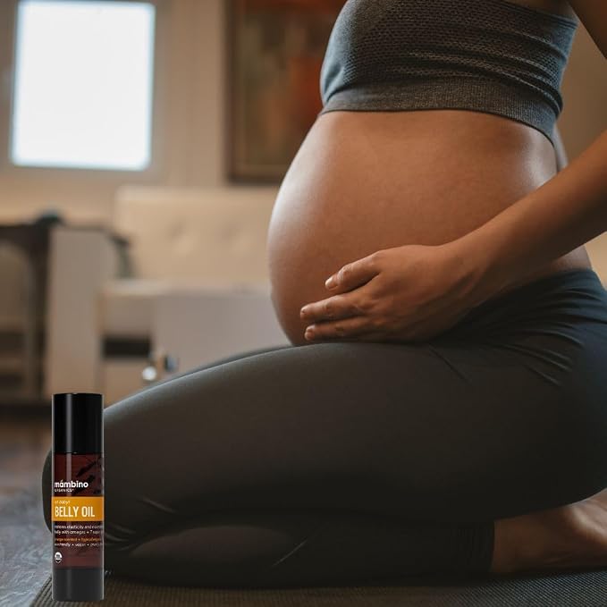 Mambino Organics Oh Baby! Belly Oil for Pregnant Women, Organic Stretch Mark Oil for Pregnancy, Postpartum Skin Elasticity, Hydration, With Tamanu, Shea Butter, Calendula, Vegan, Non-GMO, 4 fl oz