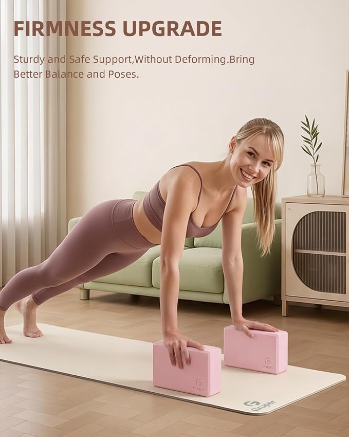 Gruper Yoga Blocks 2 Pack, 9"x6"x3" Exercise Blocks High-Density EVA Foam Blocks with Soft Non-Slip Surface, Lightweight Yoga Props for Yoga Pilates Meditation & Stretching
