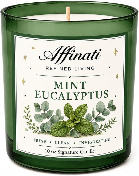 Affinati Mint Eucalyptus 10 oz Scented Candle – Long Lasting Luxury Soy Blend Candle, Strong Scent Throw Fresh Herbal Aromatherapy Candles for Home, Clean Burning Room Odor Eliminator Gift