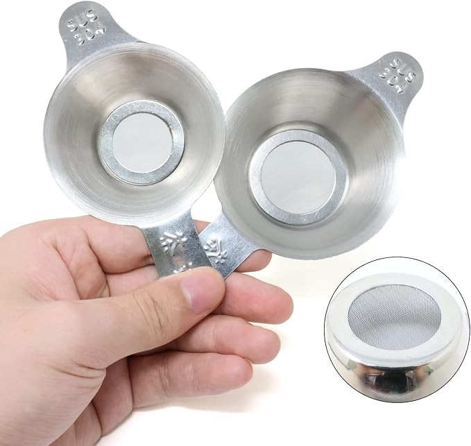 Honbay 2PCS Different Size 304 Stainless Steel Mini Strainer Fine Mesh Tea Funnel Tea Coffee Filter with Double Handles