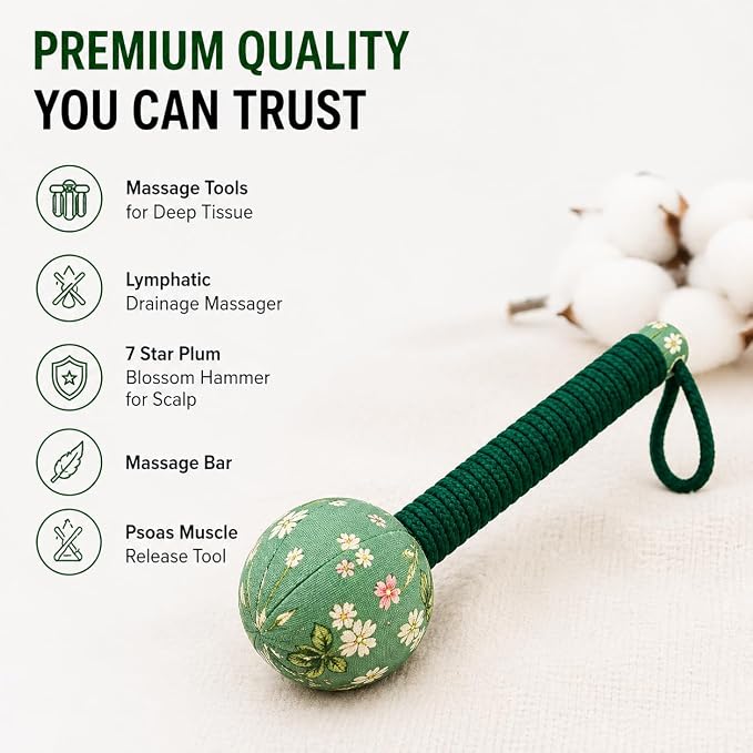 Mugwort Massage Hammer, Manual Percussion Massage Tool, Handheld Back Massager for Muscle Relaxation, Shoulder & Full Body Recovery, Easy Self Massage, Portable Home Use