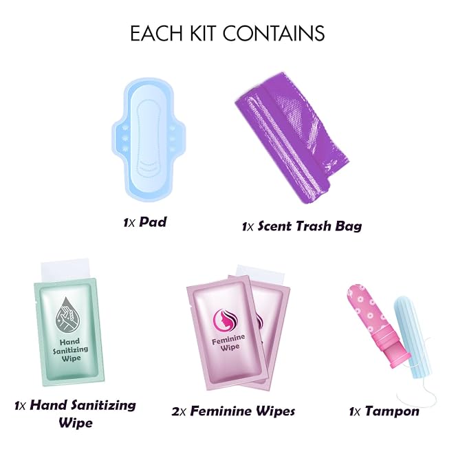 Menstrual Kit All-in-One 10 Pack - Assorted Colors | Convenience on The Go | Period Kit Pack for Travelling, Tweens & Teenager | Individually Wrapped Feminine Hygiene Product (V-4)