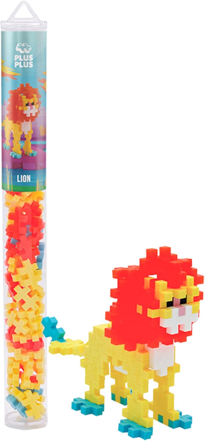 PLUS PLUS 3D Animal Figure Building Block Set, 70 Mini Interlocking Puzzle Pieces, Fun Stem Toys for Kids - Lion Maker Tube