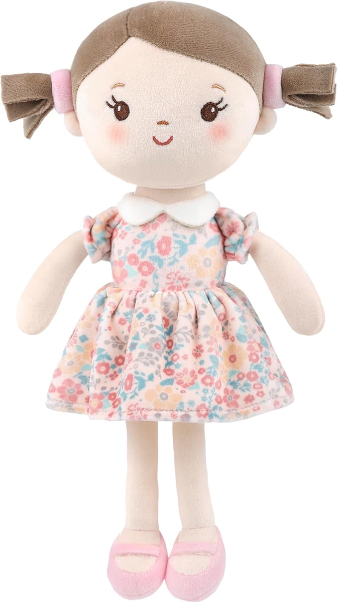 Soft Plush Baby Doll for Girls (12") - My First Baby Doll Gift for Girls, Toddlers & Infants, Machine Washable Rag Doll Toy - Pink Flower Girl