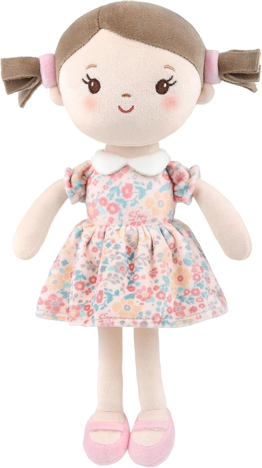 Soft Plush Baby Doll for Girls (12") - My First Baby Doll Gift for Girls, Toddlers & Infants, Machine Washable Rag Doll Toy - Pink Flower Girl
