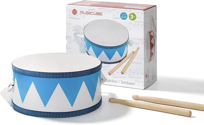 MUSICUBE Kids Drum Set 8-Inch Wooden Drum Toys with an Adjustable Strap and 2 Drumsticks Educational Baby Musical Toys Drum Sensory Musical Instrument Toys for Toddler Boys & Girls Gift Packing