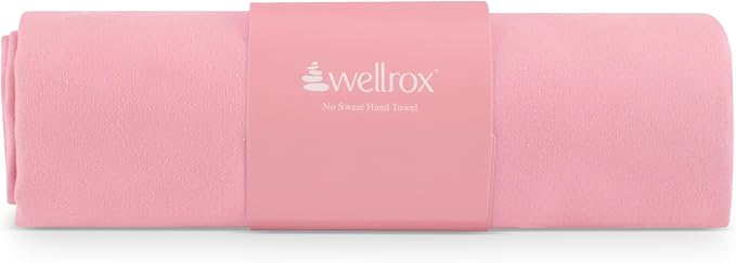Wellrox Microfiber Yoga Hand Towel – Super Soft, Quick-Dry, Non Slip Yoga Towel for Hot Pilates, Gym & Workouts (26.5" x 16", Pink)