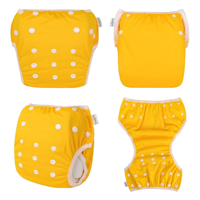 Babygoal Neutral Swim Diapers 3 Pack for 8M-3T Babies and Toddlers, Reusable Adjustable Washable for Baby Girl and Boy Swimming Lessons-Blue,Yellow,Grey