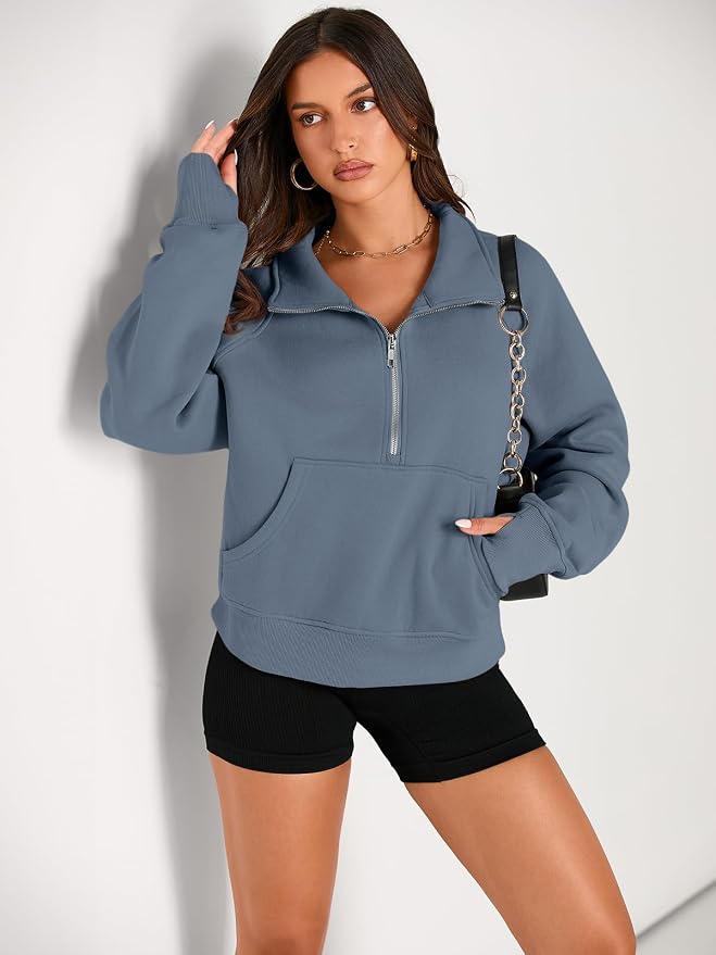 AUTOMET Womens Sweatshirts Half Zip Fleece Pullover Fall Outfits | Fall Fashion Clothes 2026,Cropped Sweatshirts,Cute Y2k Tops,Quarter Zipper Sweater,Winter Loungwear Outfits