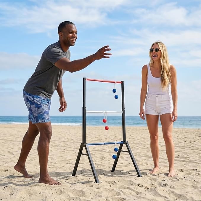 Steel Ladder Ball Game Set with 6 Bolas Assembly-Free Ladder Toss Includes Scorekeeper and Carry Case Yard Outdoor Games for Adults & Family