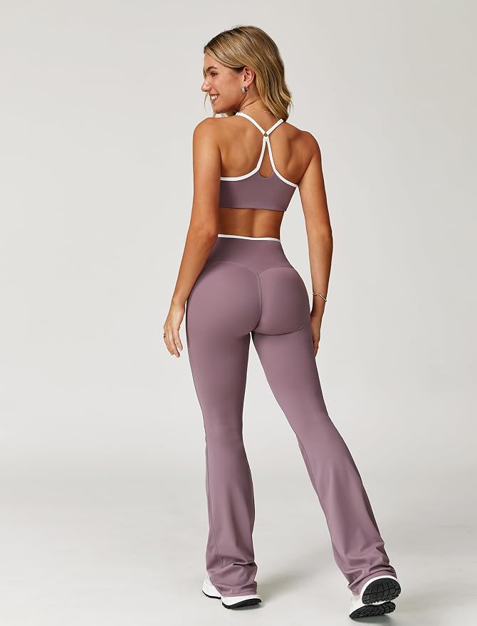 ABOCIW Workout Sets for Women 2 Piece Color Block Strappy Sports Bra High Waist Shorts Gym Yoga Pilates Outfits