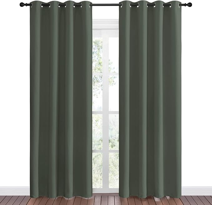 NICETOWN Dark Mallard Blackout Curtains Grommet - Home Decorations Thermal Insulated Solid Grommet Top Blackout Living Room Panels/Drapes for Gift (1 Pair, 55 x 86 inches)