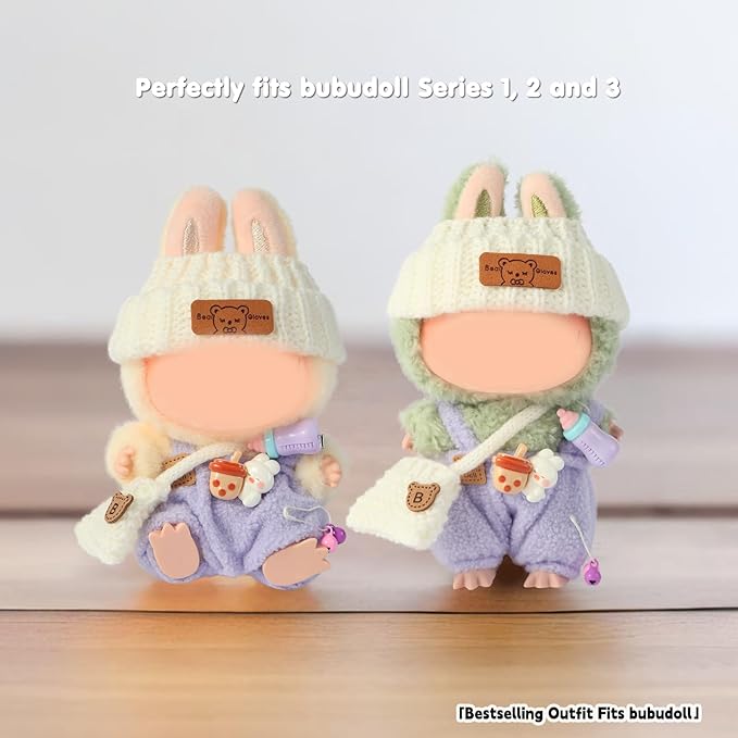 2025NEW Trendy Purple Clothes for bubudoll,Designed for bubuclothes, Multiple Stylish Outfit for 5.9-6.7in Doll, Can Be Used to Change Clothes for Your15&17cm Dolls(Purple Overalls 3pc Set)