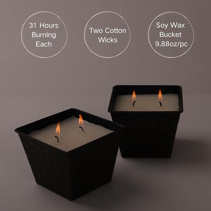 Citronella Candles Outdoor,Lemongrass Scented Candle Outside for Patio,Jar Candle Aromatherapy Gift Set,Long Lasting Camping Candle 2 Wicks,Soy Wax Candle Buckets,Garden Candles Pack of 2