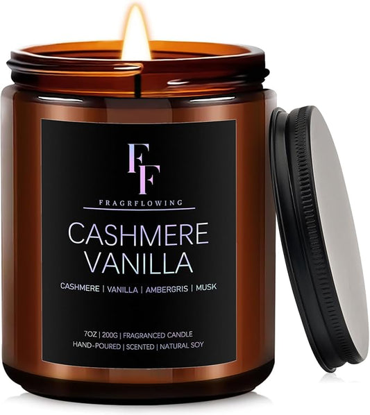 Cashmere Vanilla Scented Candle for Home Soy Wax Candle, Aromatherapy Candle Gift for Women Men, 7oz