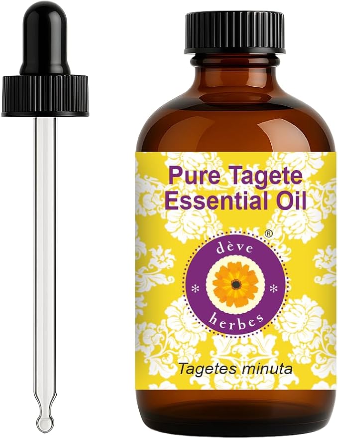 Deve Herbes Pure Tagete Essential Oil (Tagetes minuta) with Glass Dropper Steam Distilled 120ml (4 oz)