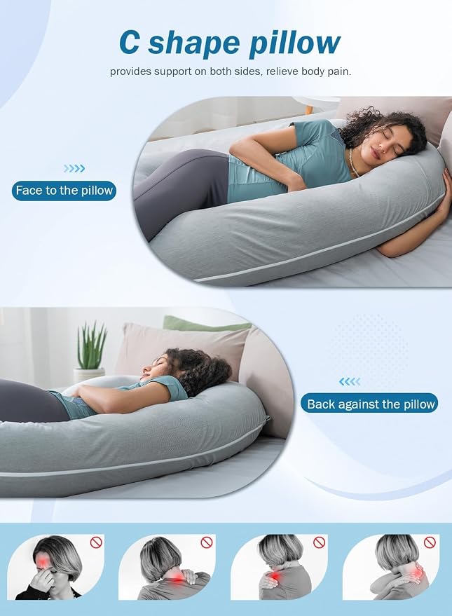 INSEN Cooling Pregnancy Pillow, Maternity Pillow with Soft Tencel Cover,C Shaped for Pregnant Women and Side Sleeping, Dark Gray