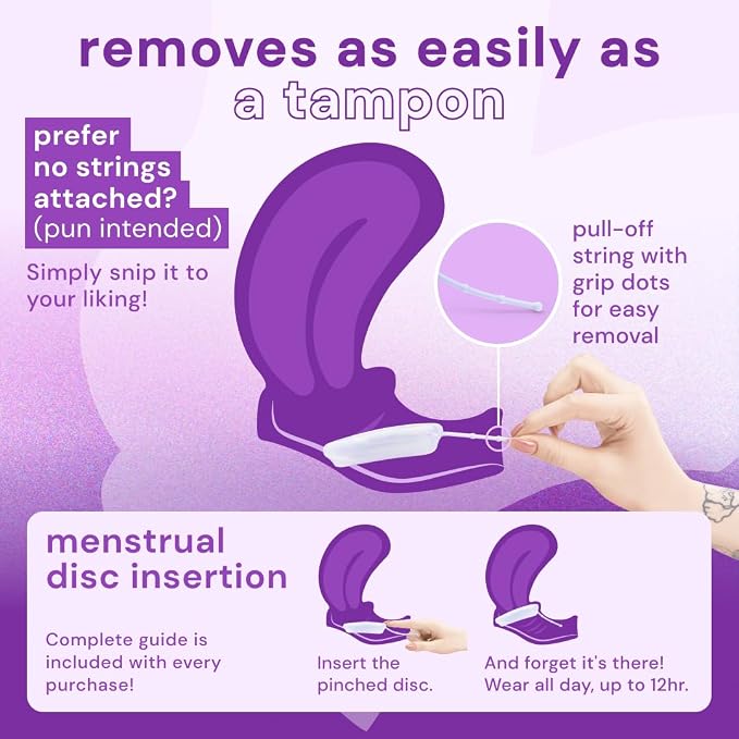 Bodyotics Reusable Menstrual Disc - 2 Pack (S & L), Purple | Leak-Proof Alternative to Cups, Tampons & Pads for Light or Heavy Flow; Body-Safe Silicone with 12 Hour Wear