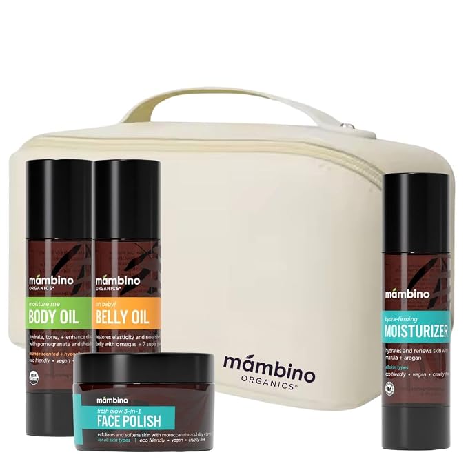 Mambino Organics Second Trimester Set – Skincare Pregnancy Gift Box - Body Oil, Shea Butter, Maternity Essentials