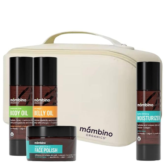 Mambino Organics Second Trimester Set – Skincare Pregnancy Gift Box - Body Oil, Shea Butter, Maternity Essentials