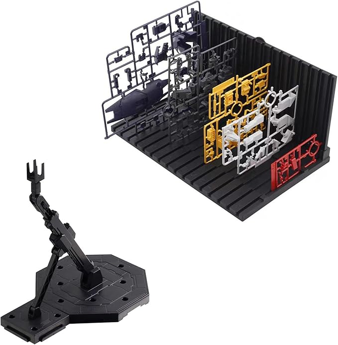 Model Kit Display Stand and Runner Storage System, Action Figure Base with Parts Organizer, Black (2-Piece)