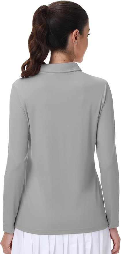 MAGCOMSEN Long Sleeve Polo Shirts for Women Golf Tops with Collar Work | UPF 50+ Sun Protection, 4 Buttons, Moisture Wicking, Breathable, 4-Way Stretch, Collared, Quick Dry, Active, Casual, Tennis