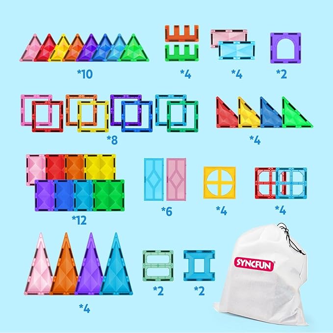 SYNCFUN 66PCS Magnetic Building Tiles, Toys for Toddler, 2D & 3D Magnet Tiles, Durable and Creative STEM Building Toys for Kids Aged 3-5 4-8, Educational Gift