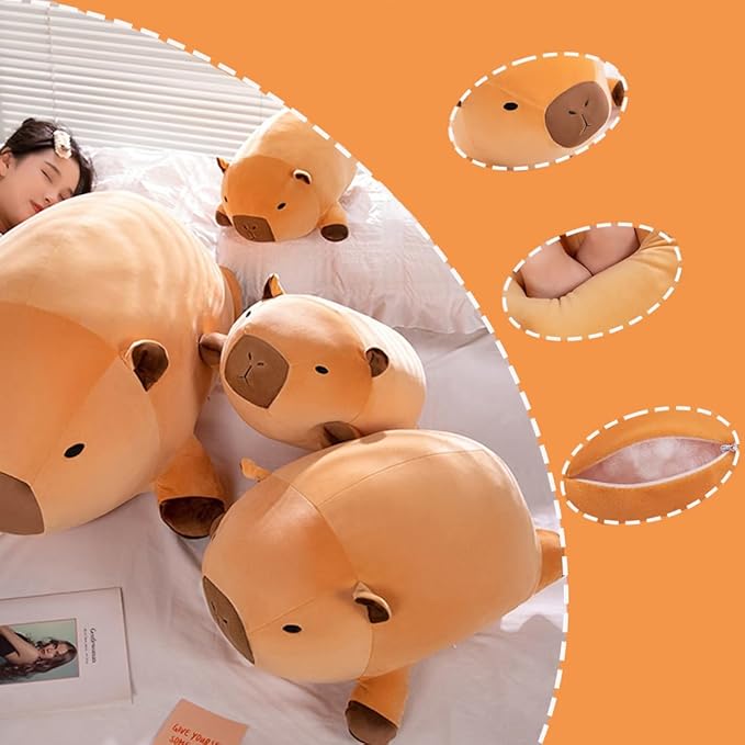 ELAINREN Super Fluffy Capybara Stuffed Pillow Ultra-Soft Brown Capybara Plush Hugging Pillow Adorable Guinea Pig Shape Plushie Cushion Decor Gifts/23.6''