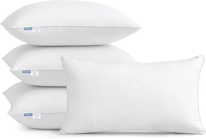 Leeden 12 x 20 Pillow Inserts (Set of 4) - Throw Pillow Inserts with 100% Cotton Cover - Rectangle Interior Sofa Pillow Inserts with Zipper for Sofa, Couch and Home Decor- White