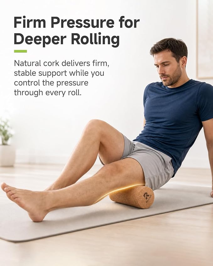 Rocalt Cork Roller 12 Inch, Firm Natural Massage Roller for Feet & Calves | Natural cork, no foam core, firm 4-inch support for targeted rolling at home, gym, yoga, Pilates, and travel