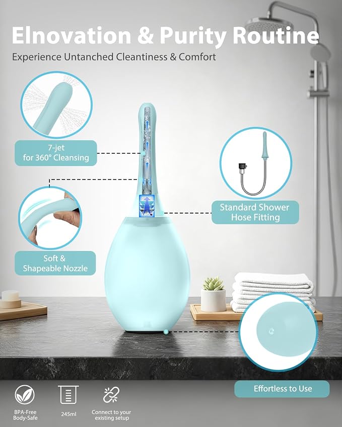 Enemas Anal Douches Anti Backflow-Enema Bulb and Anal Cleaner for Men & Women, Reusable Douche Bottle for Women – Shower-Compatible Butthole Cleaner, Easy to Use & Travel Friendly,Mint Green