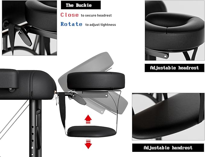 Professional Massage Table Portable 2 Fold Premium Memory Foam Aluminium Leg Hold Up to 1100LBS 8 Heights Adjustable with Carrying Bag Black
