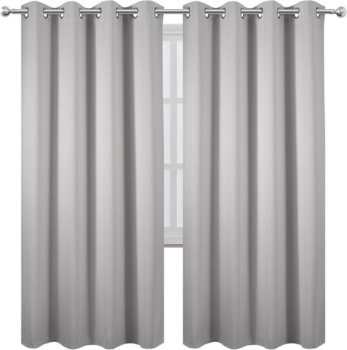 LEMOMO Blackout Curtains 66 x 72 Inch Long Light Grey Curtains Set of 2 Panels Room Darkening Curtains for Bedroom and Living Room