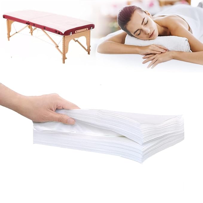 20Pcs Disposable Massage Table Sheets 31.5" x 71" Non-Woven Fabric Bed Covers for Ultimate Hygiene and Comfort in Massage, Tattoo, and Spa Treatments, Breathable and Durable Sheets(White)