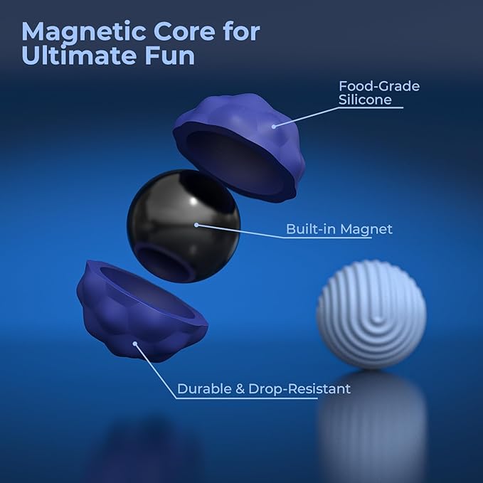 Large Magnetic Fidget Ball Toys for Adults, 2Pcs Soft Silicone Fidget Magnets, Silent Fidget Toys for Adults Ages, Textured Magnetic Balls & Stress Relief Desk Office Toys (Blue, Extra Large)