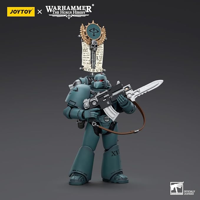 Joytoy Warhammer The Horus Heresy Sons of Horus 1:18 Action Figure Mecha Joy Toy MKVI Tactical Squad Legionary with Legion Vexilla Collection Model Anime 4.88 inch