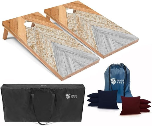 Tailgating Pros Cornhole Boards 4x2 Official Regulation Size – Wooden Design Cornhole Game Set with 8 Bean Bags, Carrying Case & Tote – Outdoor Tailgate Yard Game