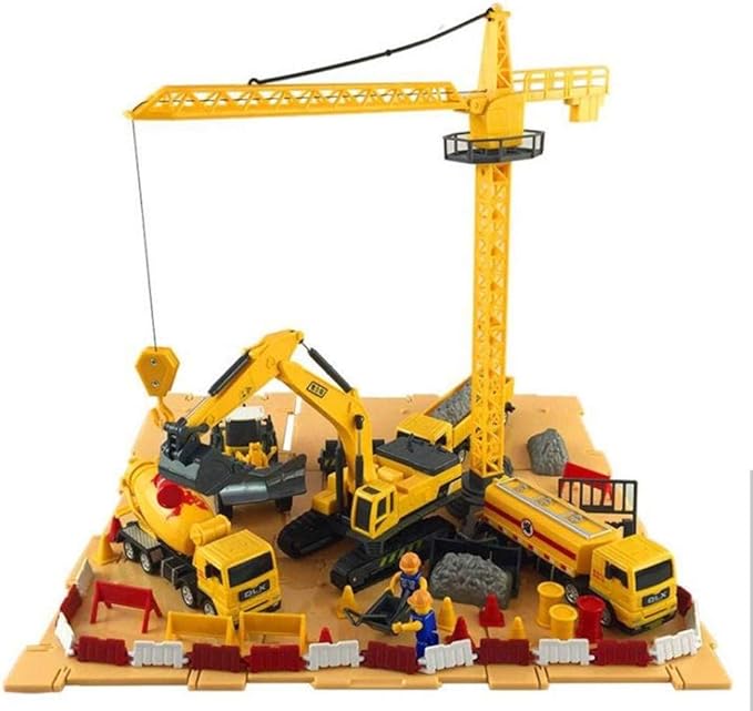 ZUKULIFE Engineering Construction Vehicles and Construction Site Set with Storage Container, 6 Vehicles - Tower Crane, Cement Truck, Excavator, Road Roller, Dump Truck and Fuel Carrier