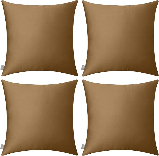 4-Pack 100% Cotton Comfortable Solid Decorative Throw Pillow Case,Thmyo Square Cushion Cover Pillowcase Sublimation Blank Pillow Covers DIY Throw Pillowcase for Sofa(20x20 inch/ 50x50cm,Light Coffee)
