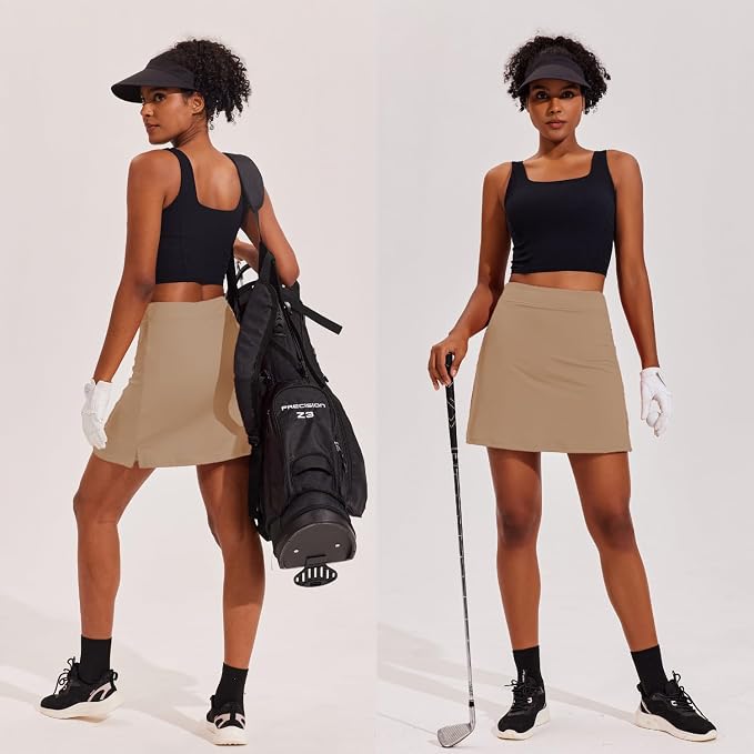 Ekouaer 16" Skorts for Women with Pockets Golf Pickleball Tennis Skirt | Silicone Grippers,2 Inner Pockets,Wide Waist,Side Slit Hem,Breathable,Soft,Lightweight